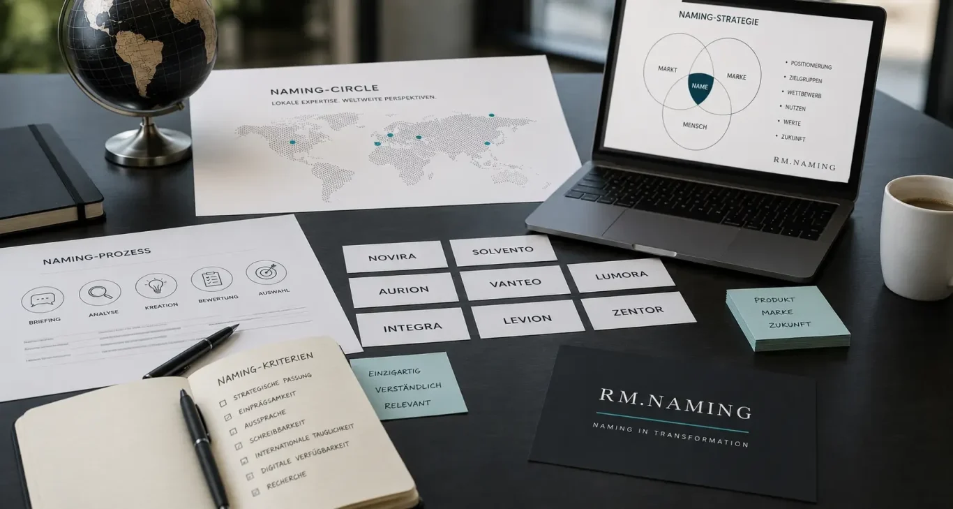 prozess-professionelle-namensentwicklung-rm-naming.webp Vier Phasen der professionellen Namensentwicklung von Briefing und Analyse bis zur abschließenden Bewertung
